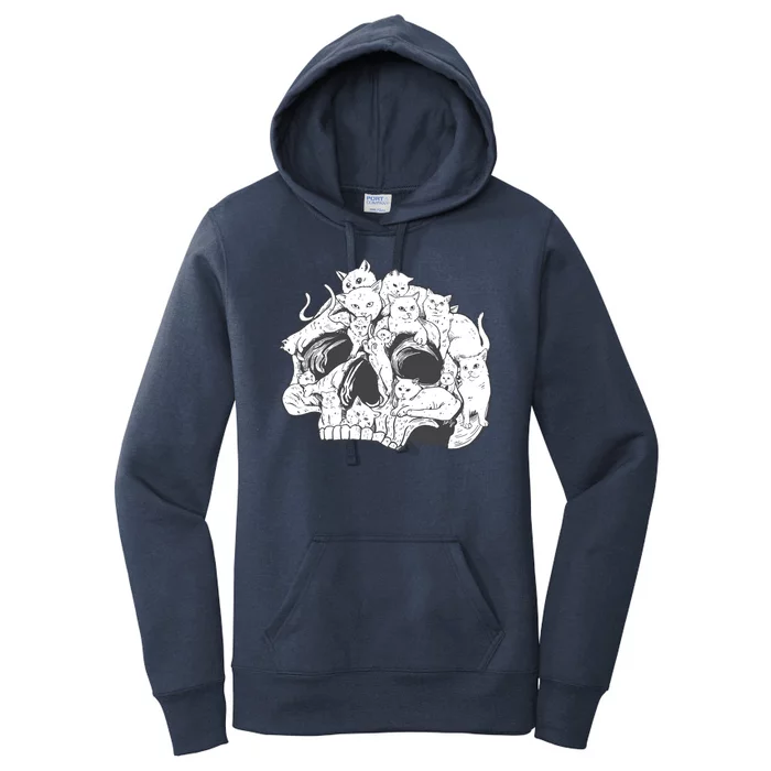 Skull Head With Cats Women's Pullover Hoodie