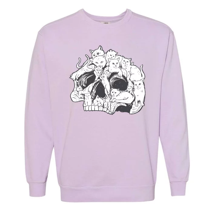 Skull Head With Cats Garment-Dyed Sweatshirt