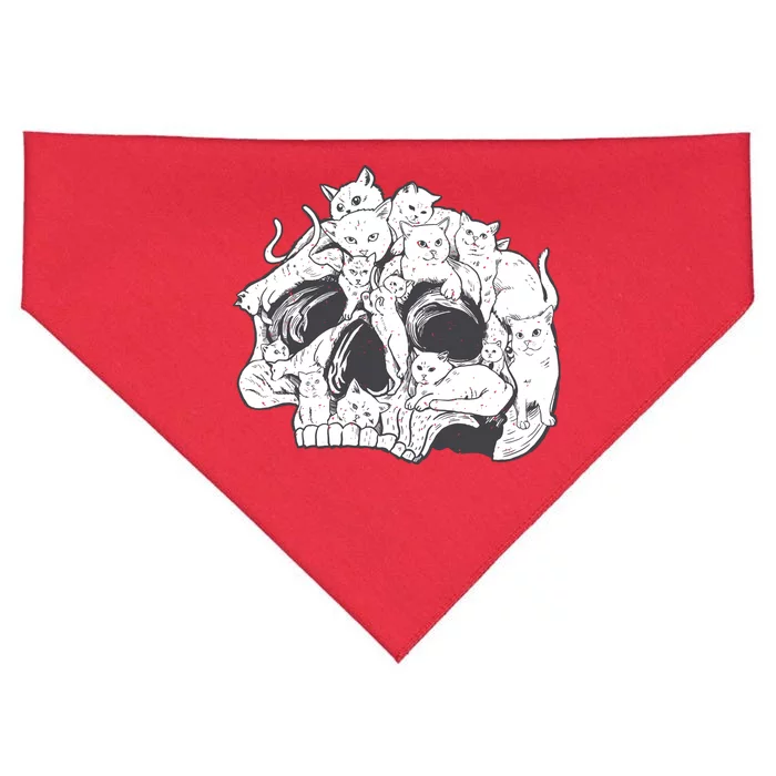 Skull Head With Cats USA-Made Doggie Bandana