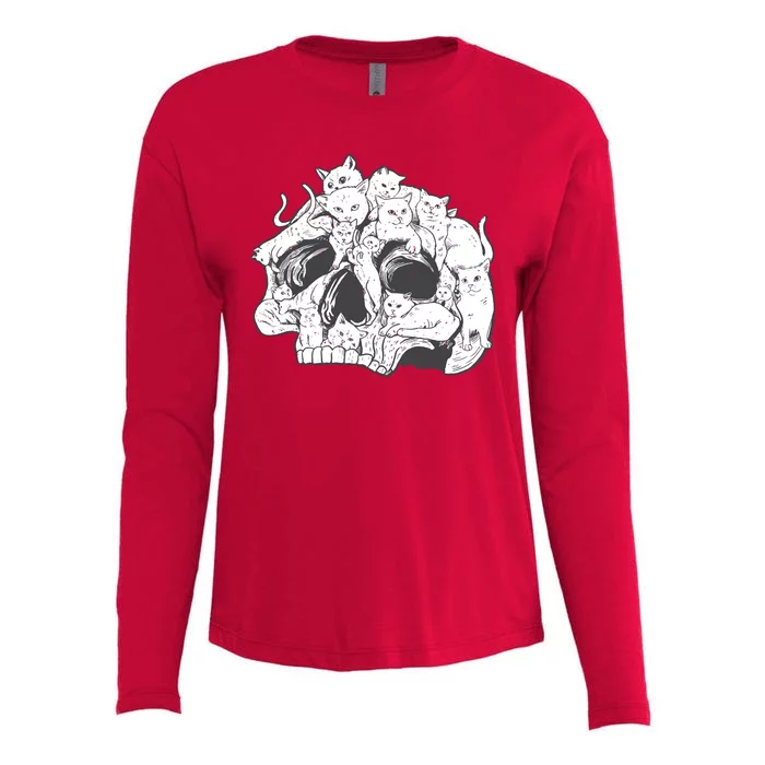 Skull Head With Cats Womens Cotton Relaxed Long Sleeve T-Shirt