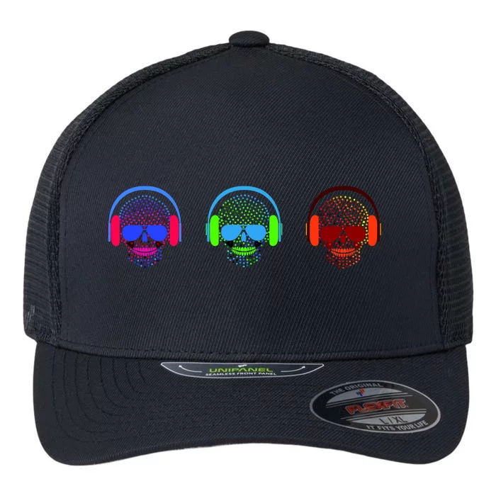 Skull Icons With Headphones Flexfit Unipanel Trucker Cap