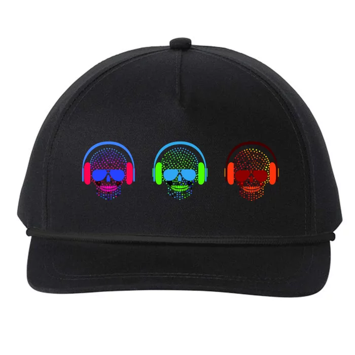 Skull Icons With Headphones Snapback Five-Panel Rope Hat