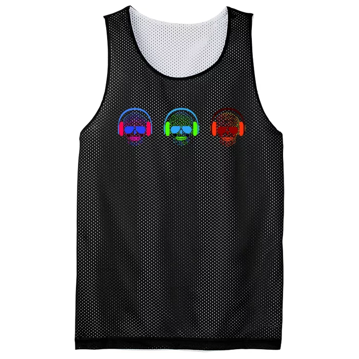 Skull Icons With Headphones Mesh Reversible Basketball Jersey Tank