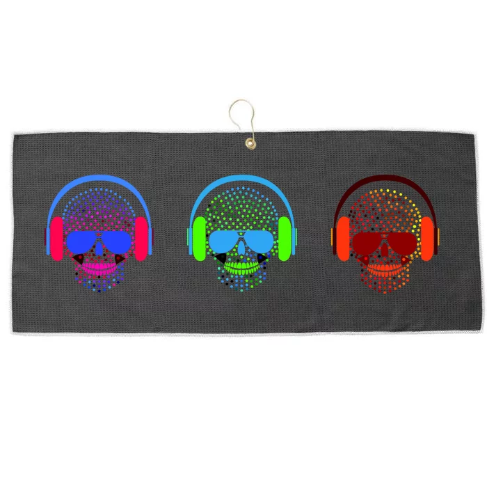 Skull Icons With Headphones Large Microfiber Waffle Golf Towel