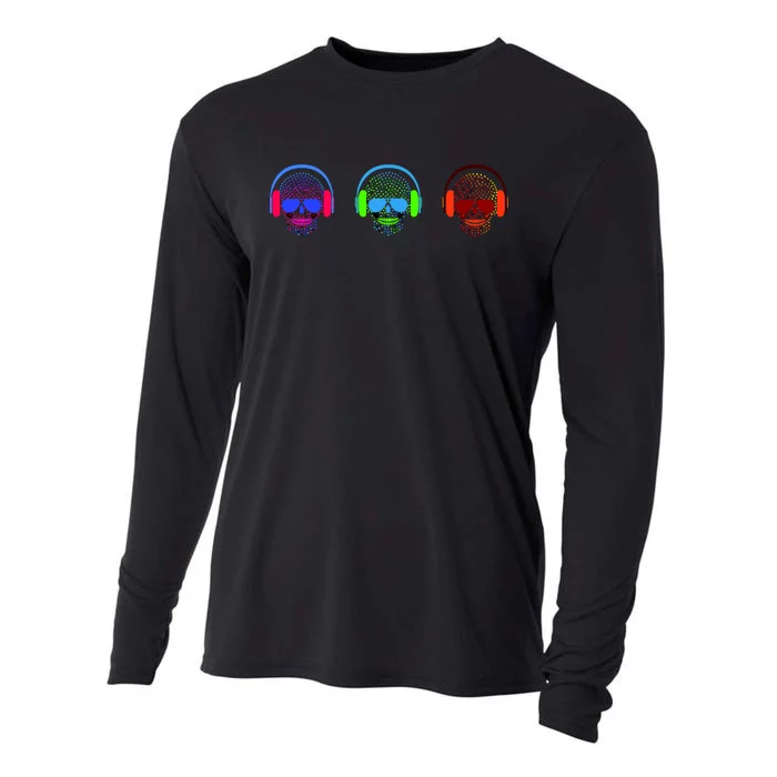 Skull Icons With Headphones Cooling Performance Long Sleeve Crew