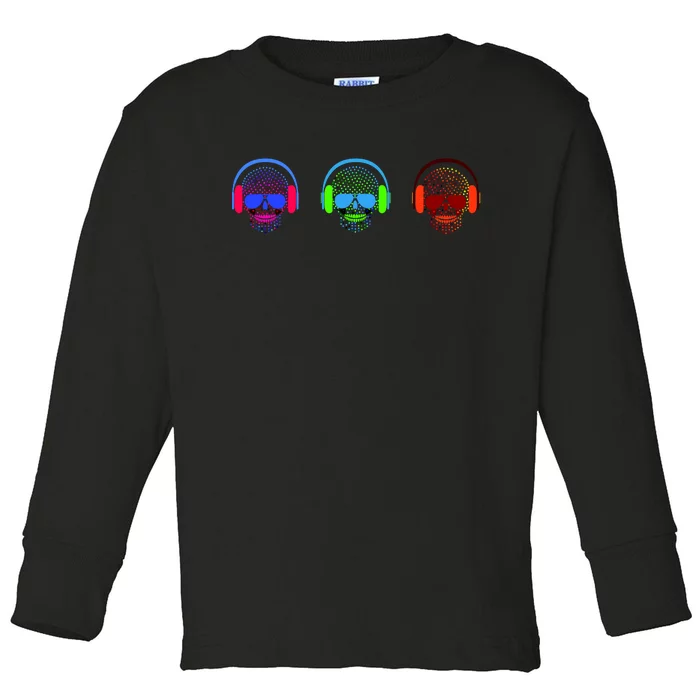 Skull Icons With Headphones Toddler Long Sleeve Shirt