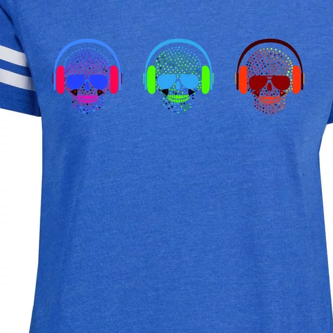 Skull Icons With Headphones Enza Ladies Jersey Football T-Shirt