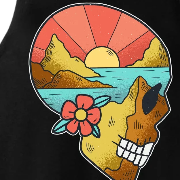 Skull Landscape Sunset Ladies Tri-Blend Wicking Tank