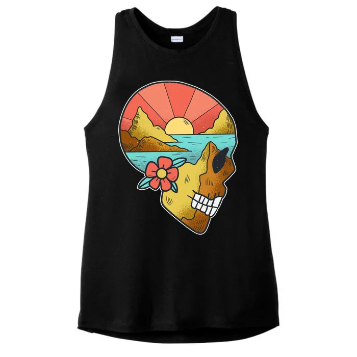 Skull Landscape Sunset Ladies Tri-Blend Wicking Tank