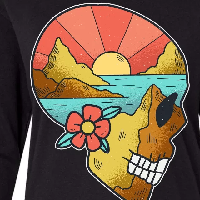 Skull Landscape Sunset Womens Cotton Relaxed Long Sleeve T-Shirt