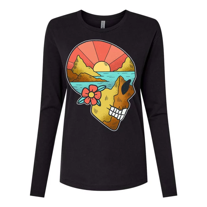 Skull Landscape Sunset Womens Cotton Relaxed Long Sleeve T-Shirt