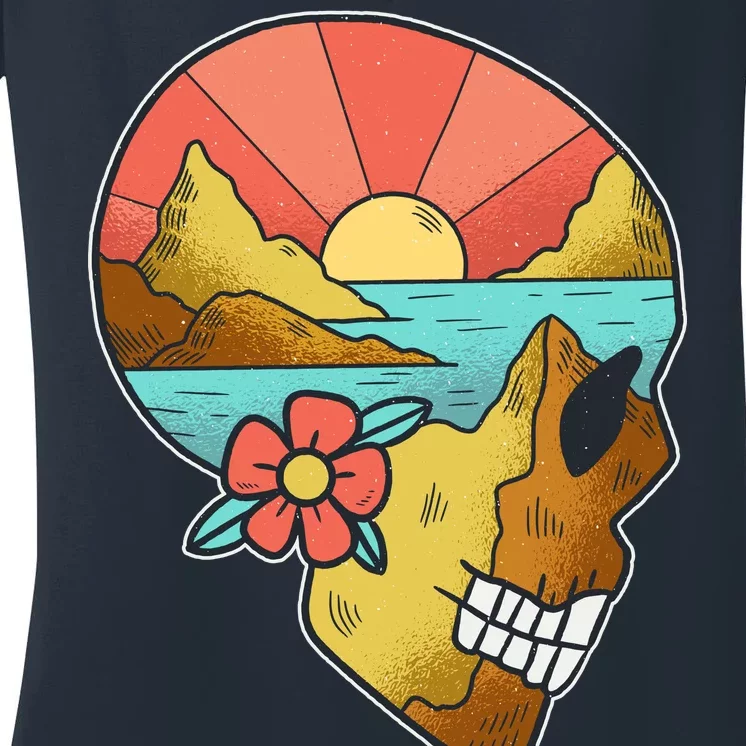 Skull Landscape Sunset Women's V-Neck T-Shirt