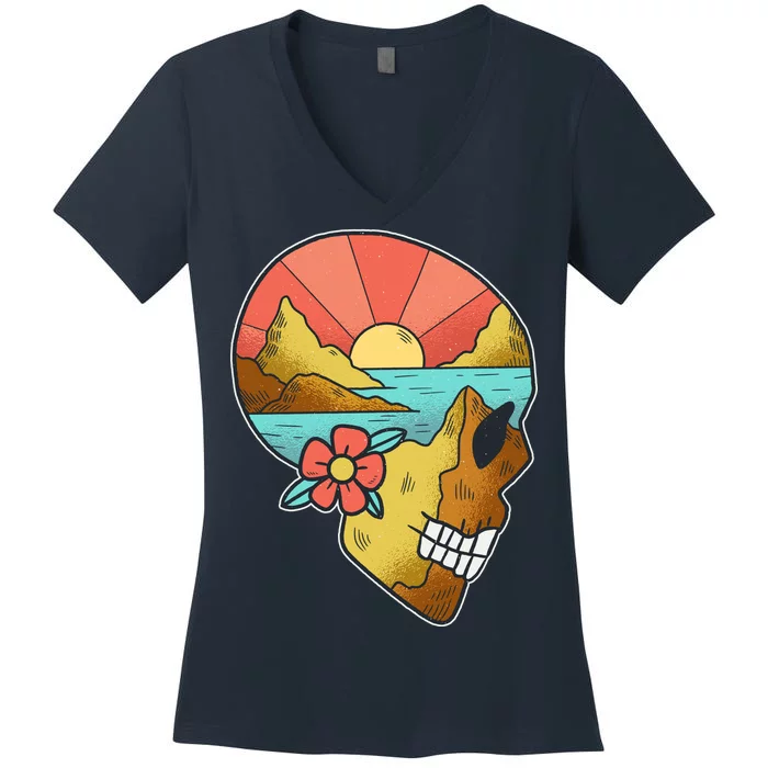 Skull Landscape Sunset Women's V-Neck T-Shirt