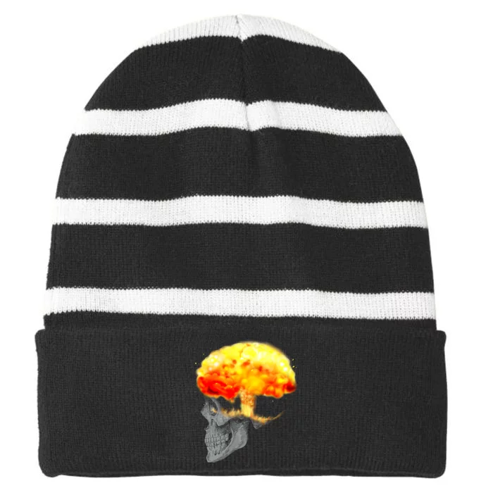 Skull Mind On Fire Striped Beanie with Solid Band