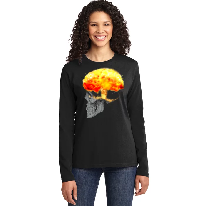 Skull Mind On Fire Ladies Long Sleeve Shirt