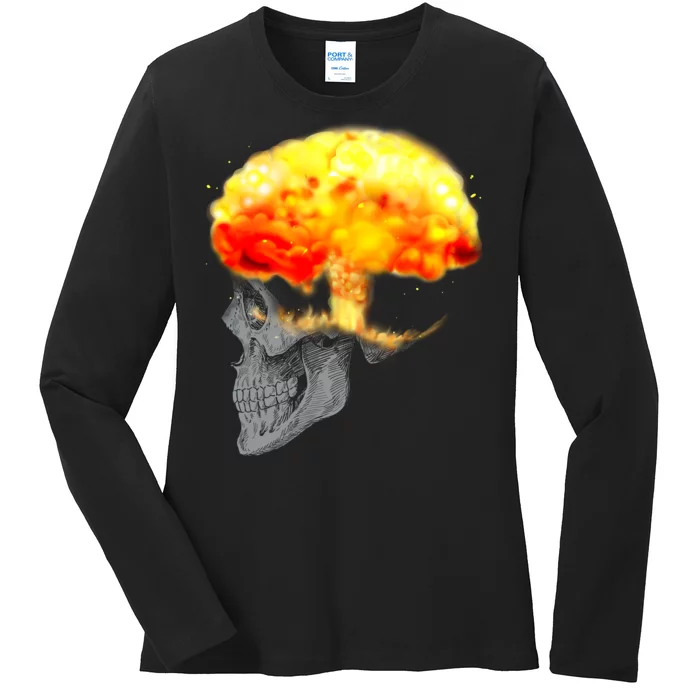 Skull Mind On Fire Ladies Long Sleeve Shirt