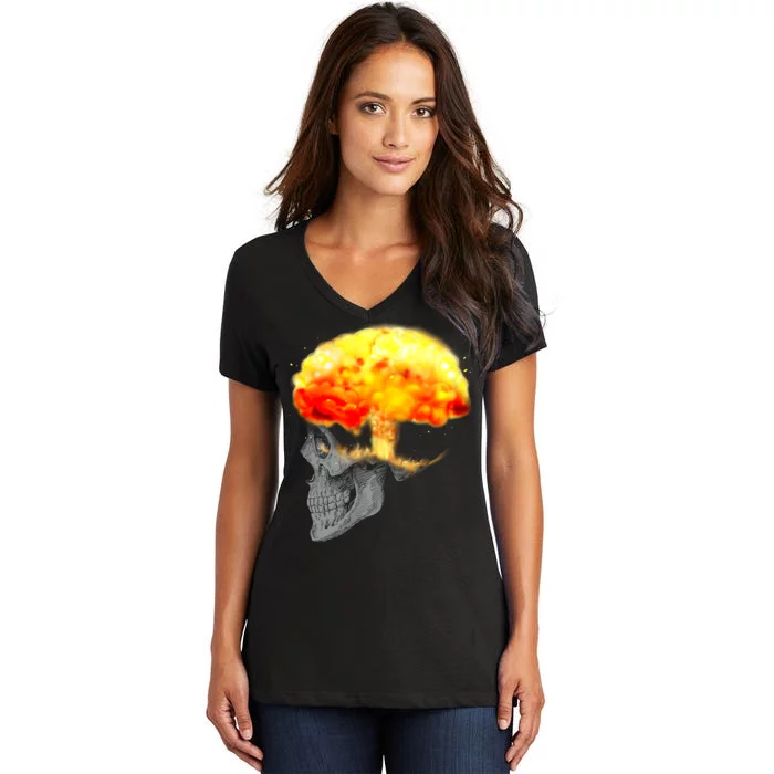 Skull Mind On Fire Women's V-Neck T-Shirt