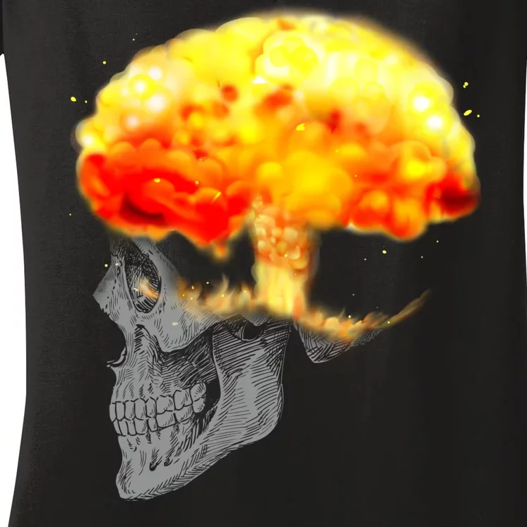 Skull Mind On Fire Women's V-Neck T-Shirt