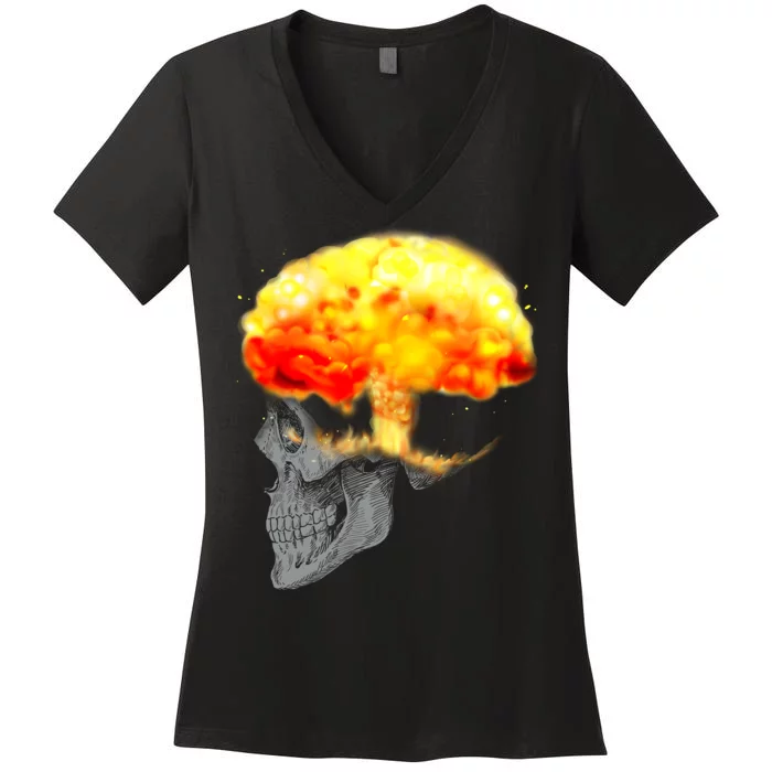 Skull Mind On Fire Women's V-Neck T-Shirt