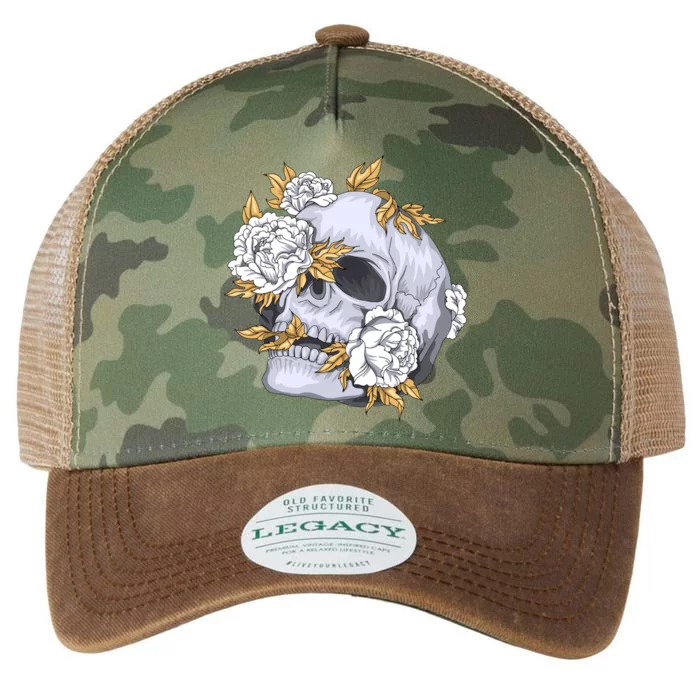 Skull White Flowers Legacy Tie Dye Trucker Hat