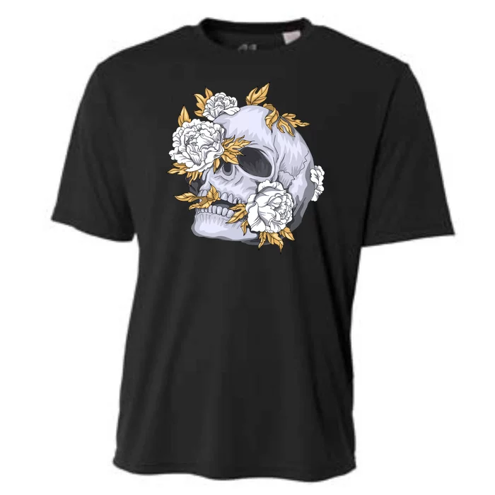 Skull White Flowers Cooling Performance Crew T-Shirt