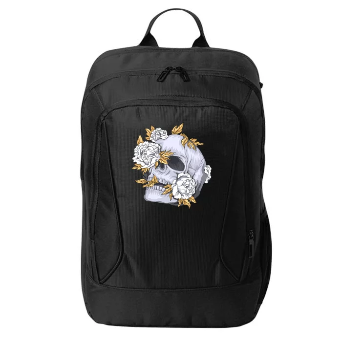 Skull White Flowers City Backpack