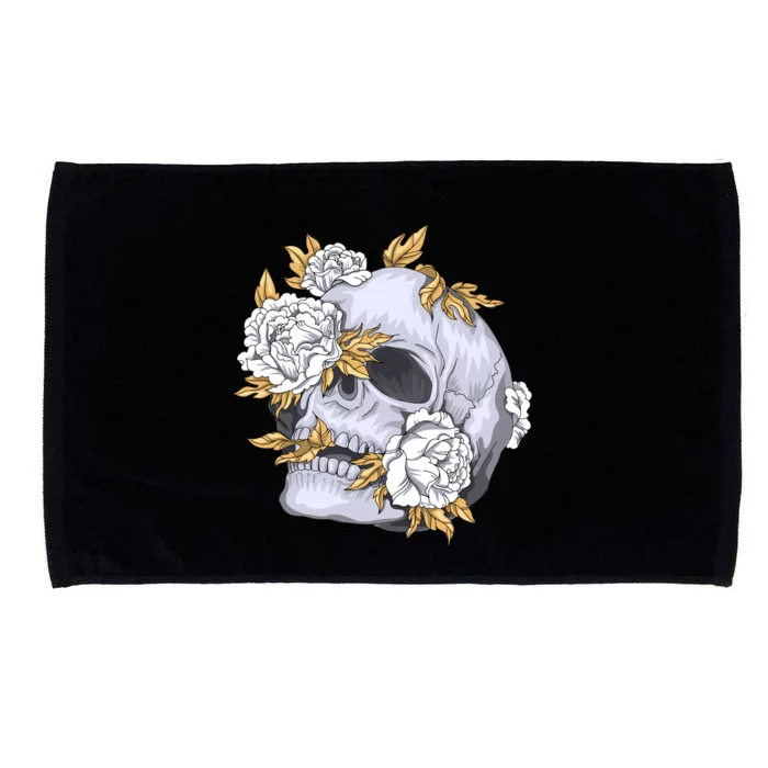 Skull White Flowers Microfiber Hand Towel