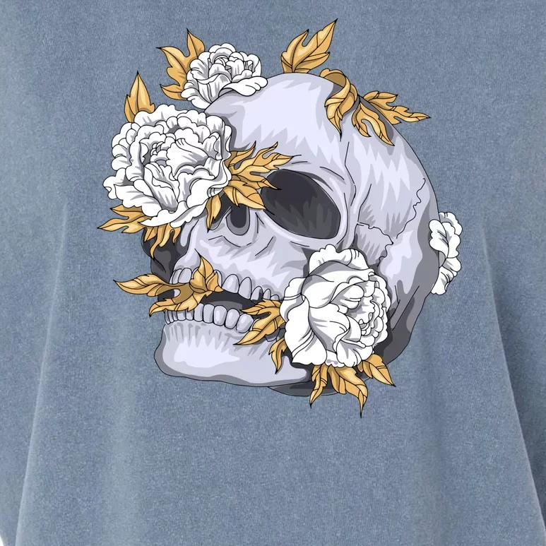 Skull White Flowers Garment-Dyed Women's Muscle Tee