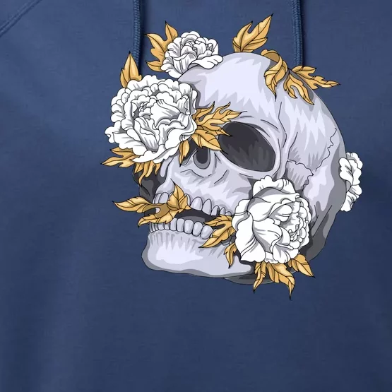 Skull White Flowers Performance Fleece Hoodie