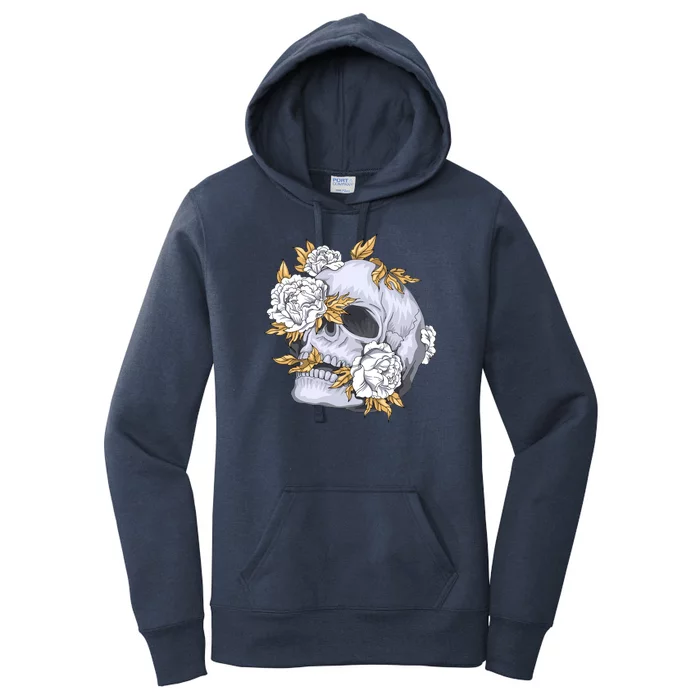 Skull White Flowers Women's Pullover Hoodie