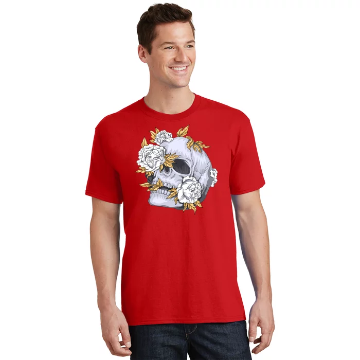 Skull White Flowers T-Shirt