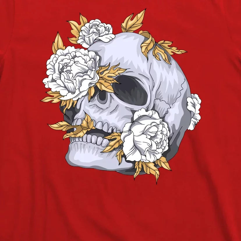 Skull White Flowers T-Shirt