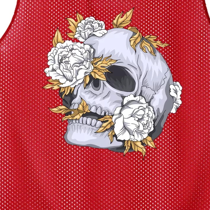 Skull White Flowers Mesh Reversible Basketball Jersey Tank