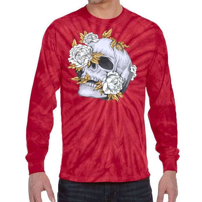 Skull White Flowers Tie-Dye Long Sleeve Shirt