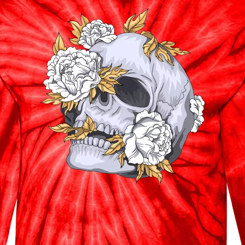 Skull White Flowers Tie-Dye Long Sleeve Shirt