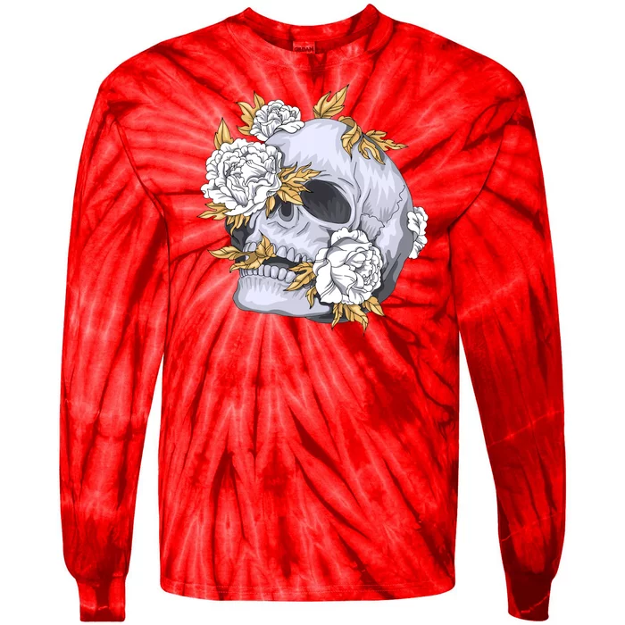 Skull White Flowers Tie-Dye Long Sleeve Shirt