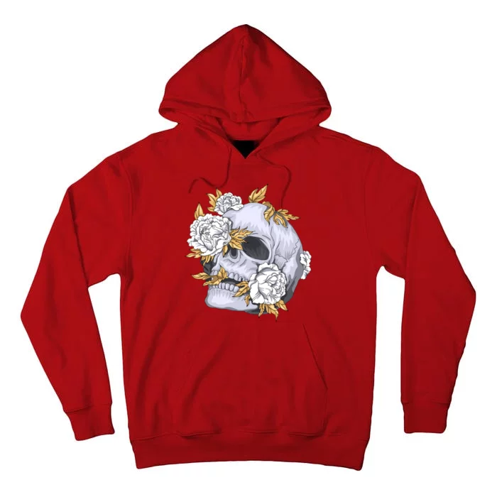 Skull White Flowers Tall Hoodie