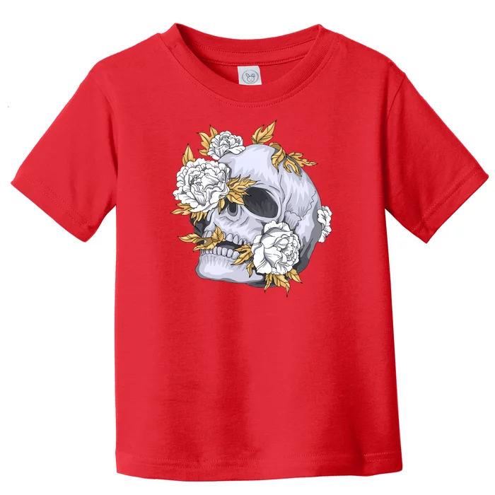 Skull White Flowers Toddler T-Shirt