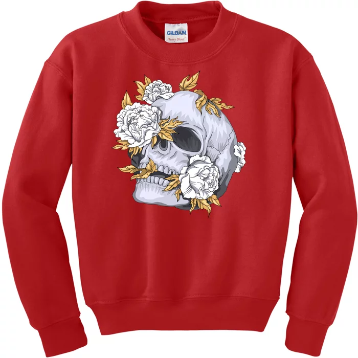 Skull White Flowers Kids Sweatshirt