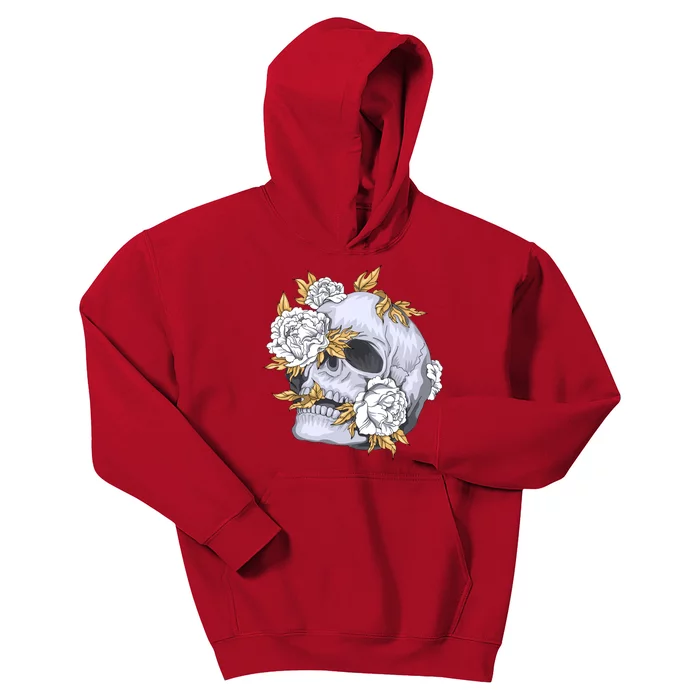 Skull White Flowers Kids Hoodie