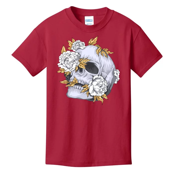 Skull White Flowers Kids T-Shirt