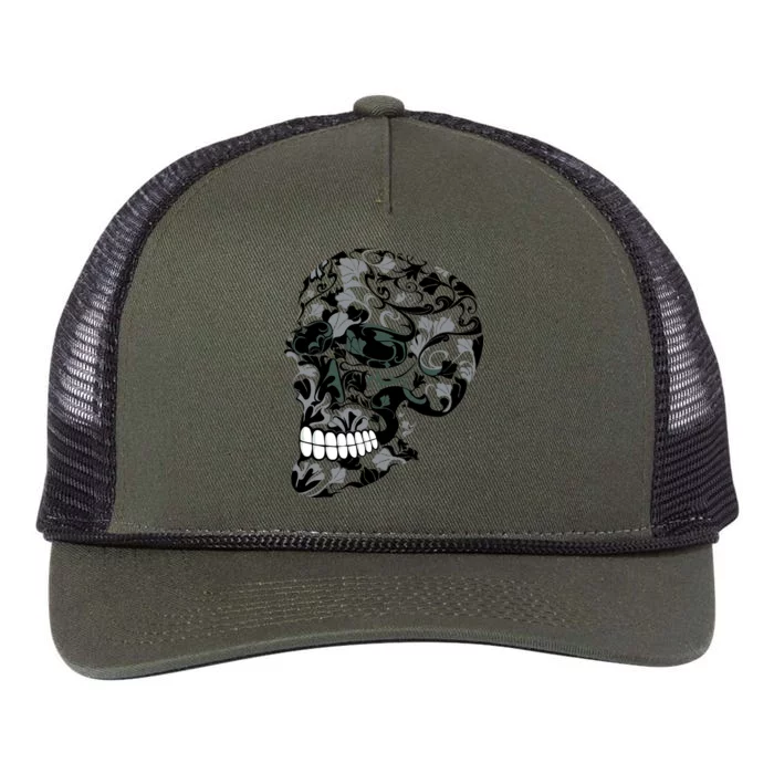 Skull With Flowers Day of the Dead Retro Rope Trucker Hat Cap