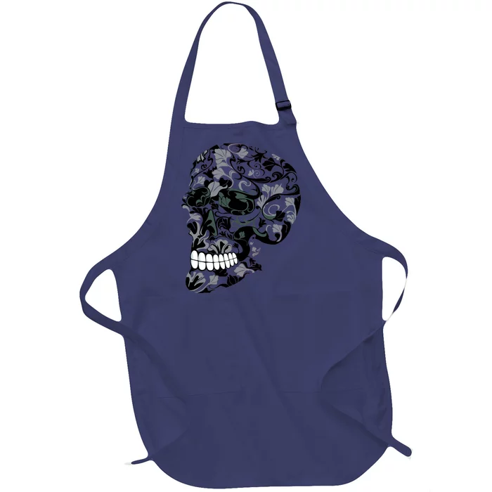 Skull With Flowers Day of the Dead Full-Length Apron With Pocket