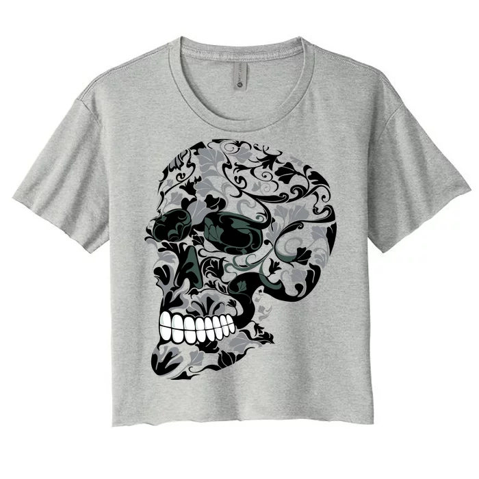 Skull With Flowers Day of the Dead Women's Crop Top Tee