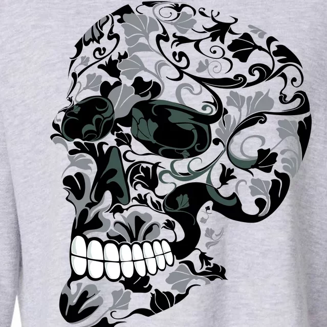 Skull With Flowers Day of the Dead Cropped Pullover Crew