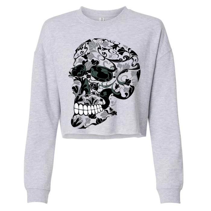 Skull With Flowers Day of the Dead Cropped Pullover Crew