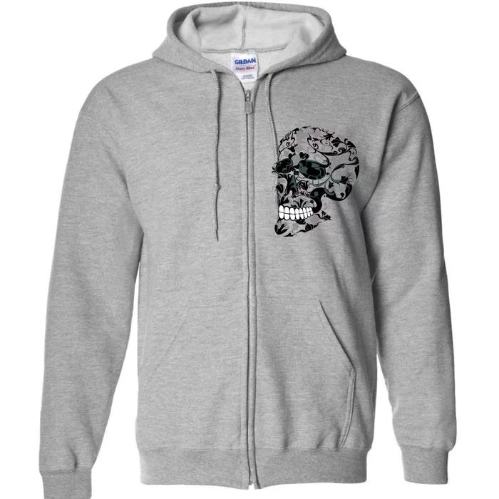 Skull With Flowers Day of the Dead Full Zip Hoodie