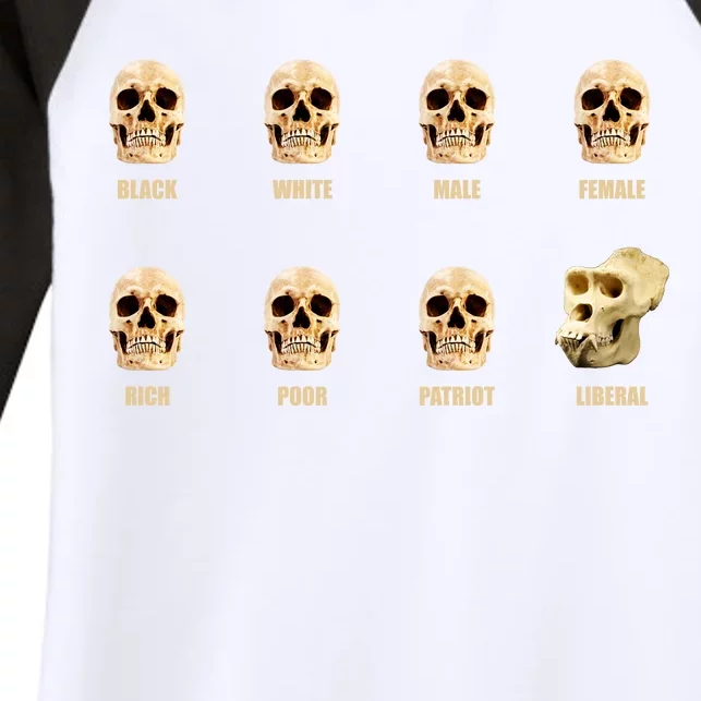 Skulls of Modern America Funny Liberal Monkey Skull Women's Tri-Blend 3/4-Sleeve Raglan Shirt