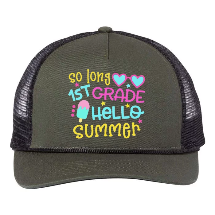 So Long 1st Grade Hello Summer Graduation Last Day Of School Retro Rope Trucker Hat Cap