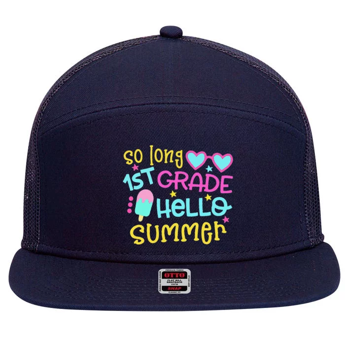 So Long 1st Grade Hello Summer Graduation Last Day Of School 7 Panel Mesh Trucker Snapback Hat